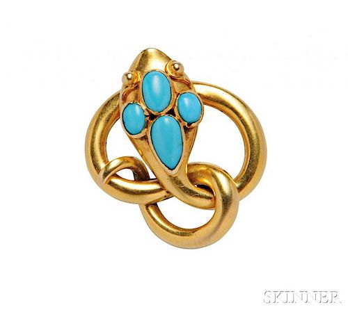 Antique 18kt Gold and Turquoise Brooch