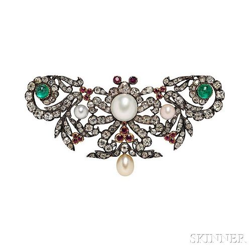 Diamond, Emerald, and Ruby Butterfly Brooch
