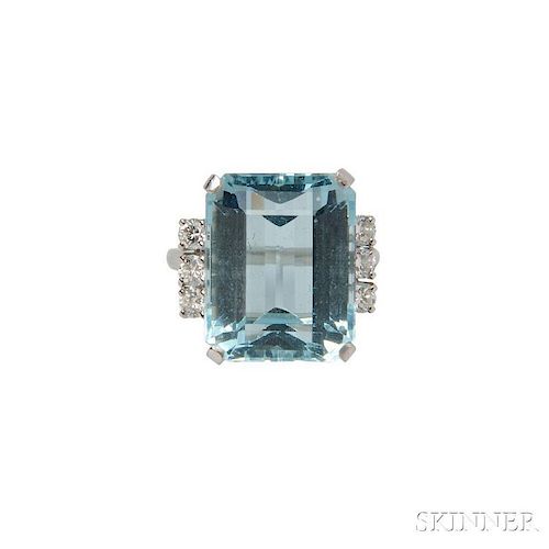 Platinum, Aquamarine, and Diamond Ring