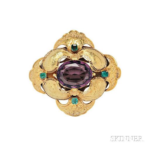 Gold, Paste, and Emerald Brooch