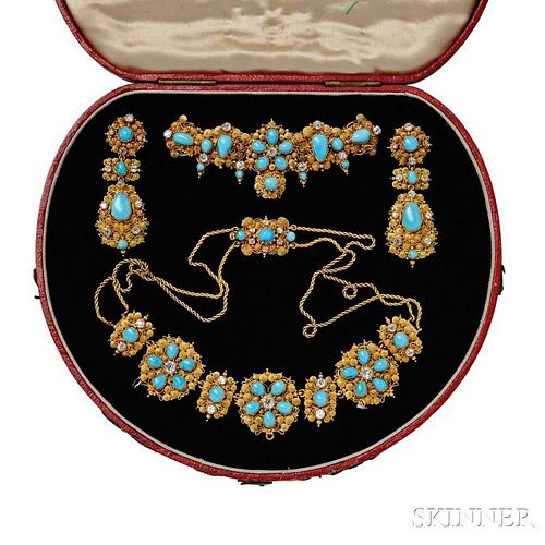 Gold, Diamond, and Turquoise Demi-parure