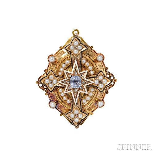 Victorian Gold, Sapphire, and Pearl Pendant/Brooch