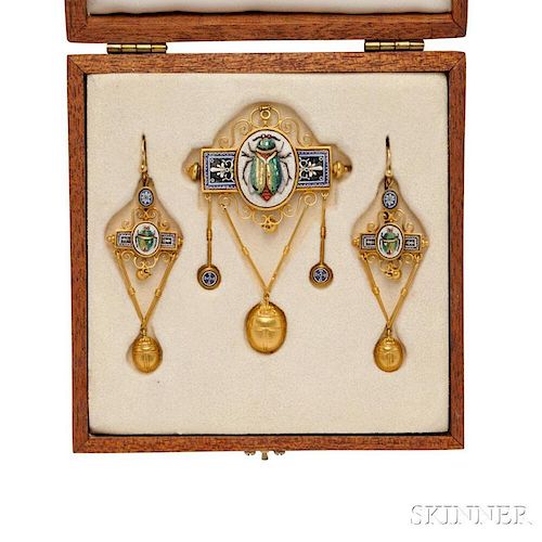 Egyptian Revival Gold and Micromosaic Demi-parure