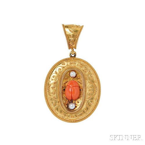 Gold and Coral Etruscan-Revival Pendant Locket