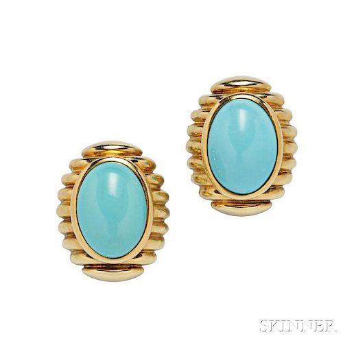 18kt Gold and Turquoise Earclips, Tiffany & Co.