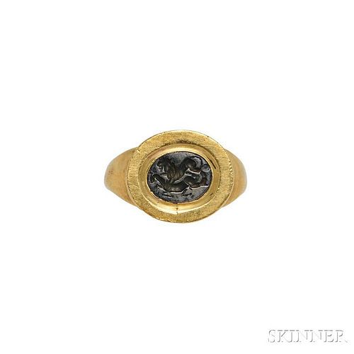High-Karat Gold and Silver Intaglio Ring