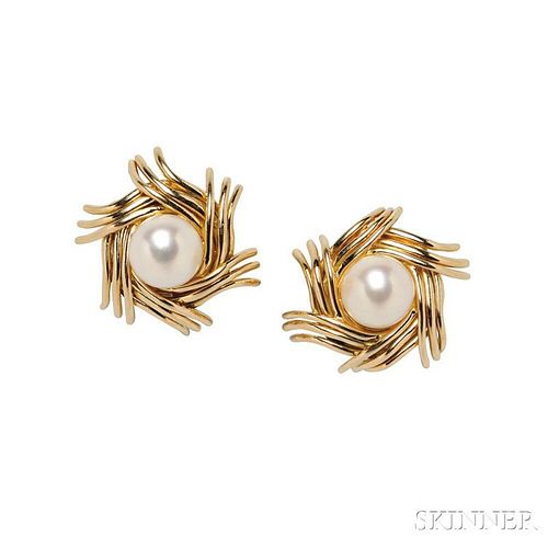 18kt Gold and Cultured Pearl Earclips, Schlumberger, Tiffany & Co.