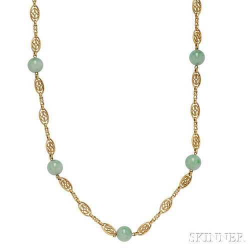 14kt Gold and Jade Bead Necklace