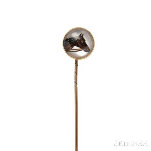 18kt Gold and Reverse-painted Crystal Stickpin