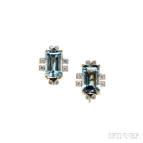 Retro Aquamarine and Diamond Earrings