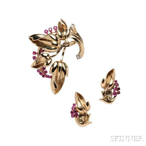 Retro 14kt Gold and Ruby Suite