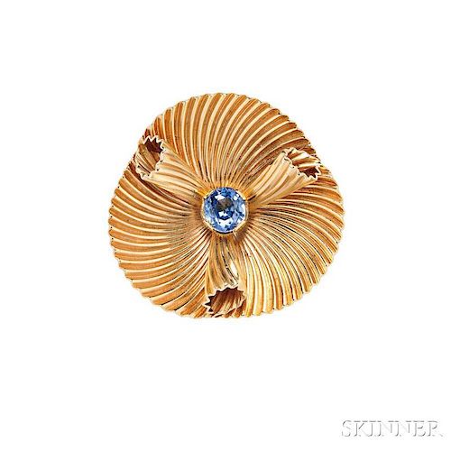 Retro 14kt Gold and Sapphire Clip/Brooch
