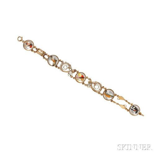 14kt Gold and Reverse-painted Crystal Fishing-themed Bracelet, Sloan & Co.