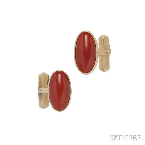 18kt Gold and Coral Cuff Links