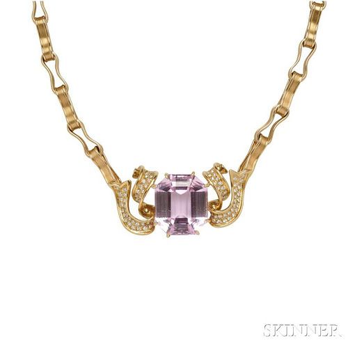 18kt Gold, Kunzite, and Diamond Necklace