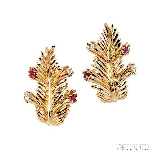18kt Gold, Ruby, and Diamond Earclips, Schlumberger, Tiffany & Co.