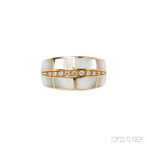 18kt Gold, Mother-of-pearl, and Diamond Ring, Leo Pizzo
