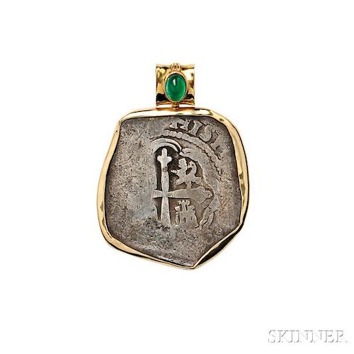 18kt Gold and Spanish Silver Coin-mounted Pendant