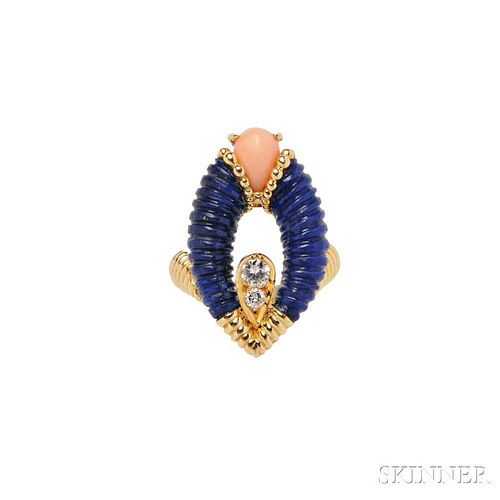 18kt Gold, Lapis, and Coral Ring, Fred