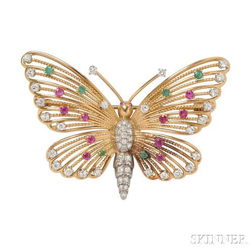 18kt Gold Gem-set Butterfly Brooch