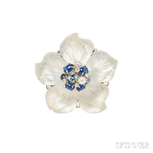 18kt White Gold and Carved Rock Crystal "Clematis" Brooch, Seaman Schepps