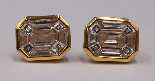 JEWELRY. Pair of 18kt Gold and Faceted Diamond