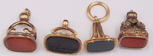JEWELRY. (4) Antique Assorted Gold Fobs.