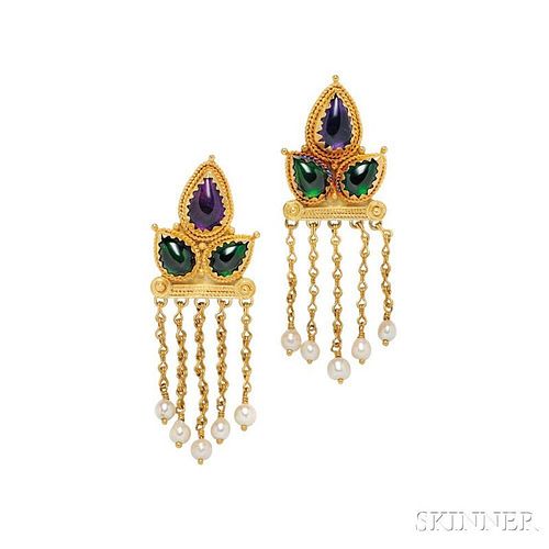 High-karat Gold Gem-set Earrings