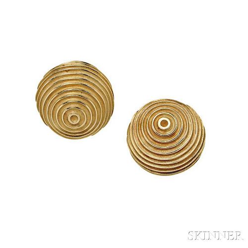 18kt Gold "Ridged Dome" Earrings, Christopher Walling