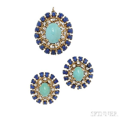 18kt Gold, Turquoise, and Lapis Suite