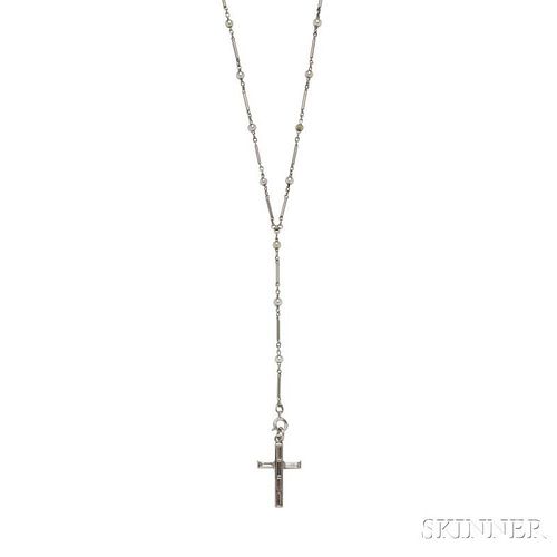 Art Deco Platinum and Pearl Chain and Platinum and Diamond Cross, Cartier