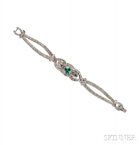 Platinum, Emerald, and Diamond Bracelet