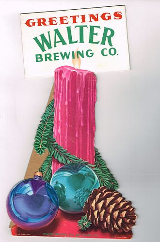 1957 Walter's Beer Christmas Candle Easel-Back Sign Eau Claire, Wisconsin