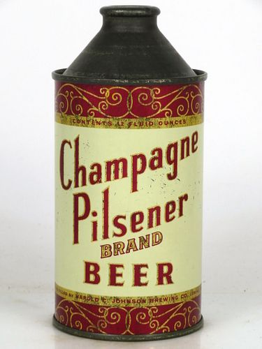 1956 Rare! Champagne Pilsener Beer 12oz 157-03b Cone Top Can Lomira, Wisconsin