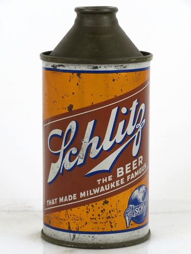 1939 Schlitz Beer 12oz 183-28.1 Cone Top Can Milwaukee, Wisconsin
