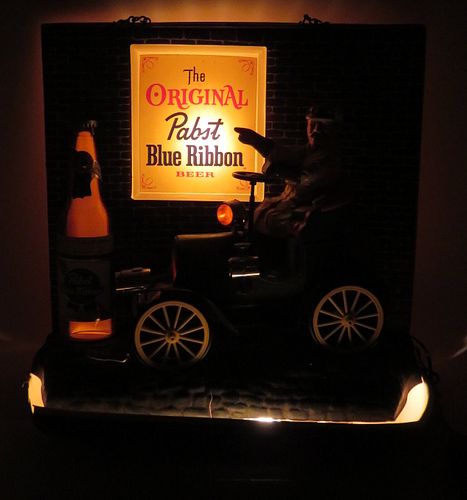 1960 Pabst Blue Ribbon Beer vacuform jalopy Backbar Sign Milwaukee, Wisconsin