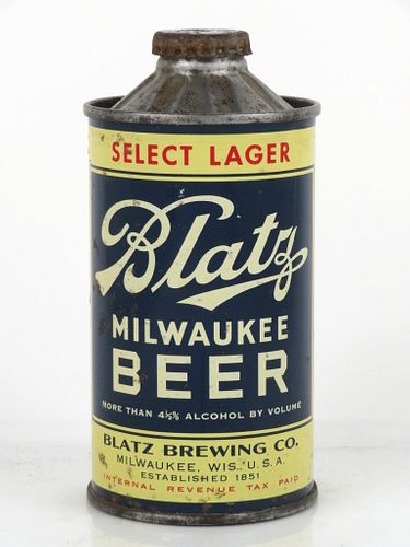 1935 Blatz Milwaukee Beer 153-06 Inverted Rib Cone Top Can Wisconsin