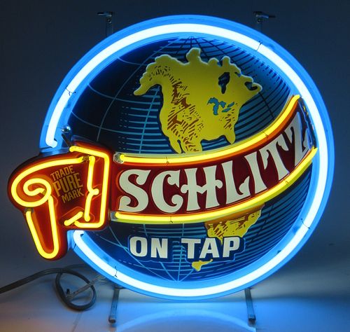 1969 Schlitz Beer Globe Backbar Neon Sign Milwaukee, Wisconsin