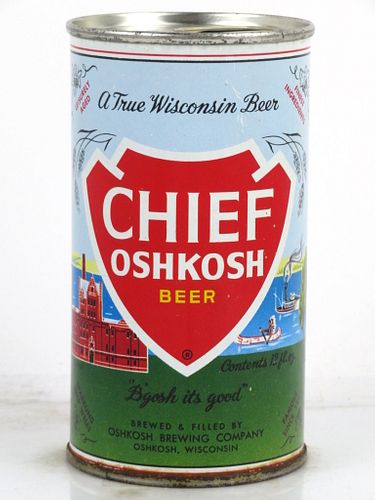 1968 Chief Oshkosh Beer 12oz T55-03 Tab Top Can Oshkosh, Wisconsin