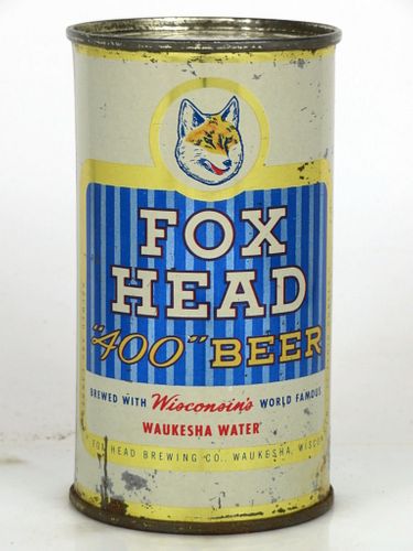 1957 Fox Head "400" Beer 12oz 66-12 Flat Top Can Waukesha, Wisconsin