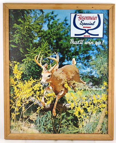 1964 West Virginia Beer Framed Cardboard Sign DEER Huntington, West Virginia