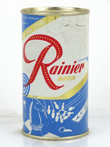 1956 Rainier Jubilee Beer "Mid Blue" 12oz Flat Top Can Seattle, Washington
