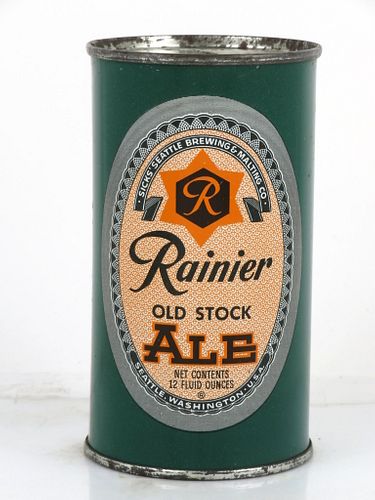 1952 Rainier Old Stock Ale 12oz 118-01 Flat Top Can Seattle, Washington