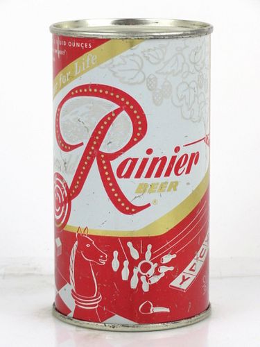 1956 Rainier Jubilee Beer "Cornell Red" 12oz Flat Top Can Spokane, Washington