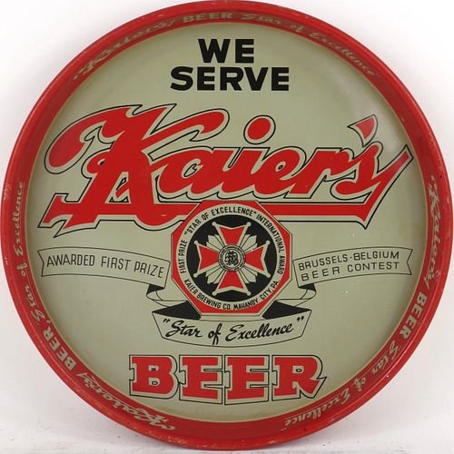 1951 Kaier's Beer (aluminum) 12 inch Serving Tray Mahanoy City, Pennsylvania