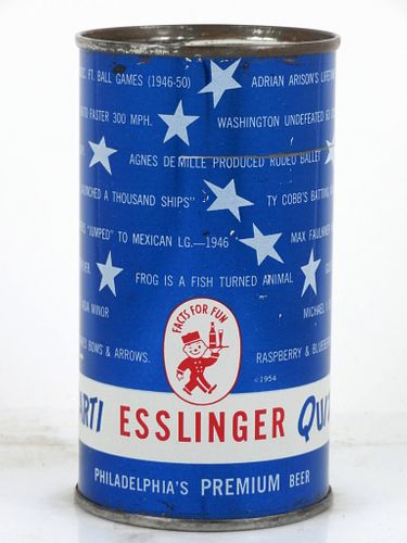 1956 Esslinger Parti Quiz Beer 12oz 60-33 Flat Top Can Philadelphia, Pennsylvania