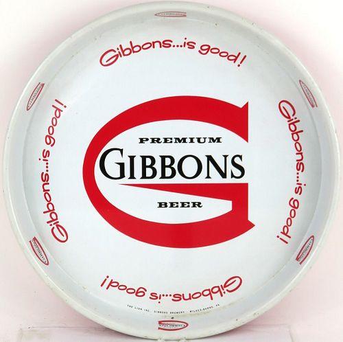 1965 Gibbons Premium Beer 13 inch Serving Tray Wilkes-Barre, Pennsylvania