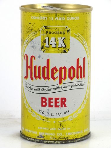 1964 Hudepohl Beer 12oz T77-34z.4 Tab Top Can Cincinnati, Ohio