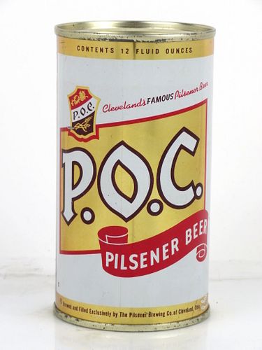 1959 P.O.C. Pilsener Beer 12oz 116-12 Flat Top Can Cleveland, Ohio