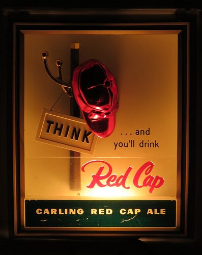 1952 Carling Red Cap Ale Illuminated Shadow Box Sign Cleveland, Ohio